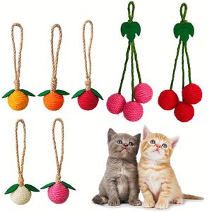 Jouet pour chat en corde de chanvre et lin, balle en sisal à motif de fruits, petit, résistant aux morsures, pour soulager l'ennui et stimuler l'auto-entretenement - Product Image 2