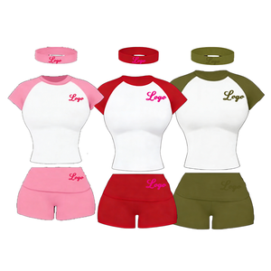 Set 2 Pezzi OEM in Cotone con Logo Personalizzato, T-Shirt a Maniche Corte e Pantaloncini Leopardati, <span class=keywords><strong>Abbigliamento</strong></span> Loungewear <span class=keywords><strong>Donna</strong></span> Primavera Estate 2026 - Product Image 1