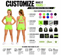 Ensemble d'entraînement pour équipe, vert néon, personnalisé, avec strass scintillants, tissu léger et inaltérable, pour la pratique du cheerleading