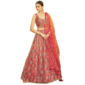 Ravissant miroir marron travail robes de cocktail en organza élégant Lehenga Choli pour fiançailles - Product Image 1