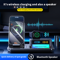 Chargeur sans fil 3 en 1 de haute qualité 15W, charge super rapide, double haut-parleur 360°, lumière réglable, support de bureau