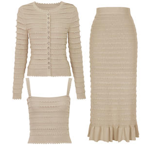 Nouvel ensemble trois pièces 2026 : cardigan, gilet et jupe en maille de haute qualité pour le printemps et l'automne - Product Image 6