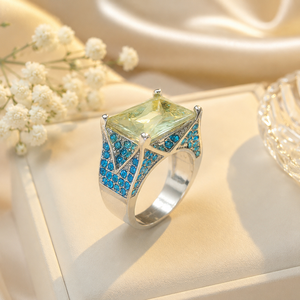 Anello con pietra blu quadrata, design personalizzato e accessori alla moda per l'uso quotidiano - Product Image 4