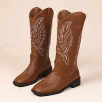 Bottines Western pour femmes, tige brodée, bout pointu, talon bas, fermeture à tirette, pour l'automne et le quotidien