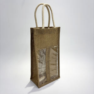 Sac de <span class=keywords><strong>transport</strong></span> de vin en toile de jute robuste écologique sac de jute à fenêtre en PVC motif lettre pour plusieurs bouteilles cadeau Shopping - Product Image 1