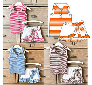 Tenues décontractées pour bébés filles, imprimées, personnalisées, style boutique, comprenant des gilets, des chemises, des jupes-shorts, des shorts, en coton et élasthanne, pour le printemps et l'automne - Product Image 5