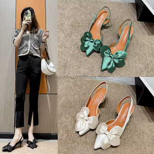 Factory Wholesale Summer New Silk Bow Pointy Simple Two Wear Square Heel Sandals Women - Product Image 3