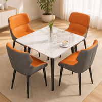 Table à manger carrée en pierre frittée minimaliste moderne avec chaises rembourrées, facile à nettoyer et résistante à la chaleur, 4 places pour la maison