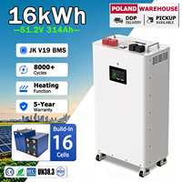 Batterie Lithium LiFePO4 de qualité A pour entrepôt en Pologne, 16 kWh, JK V19 BMS CAN RS485 avec coussin chauffant, 51,2 V 314 Ah 16S pour énergie domestique
