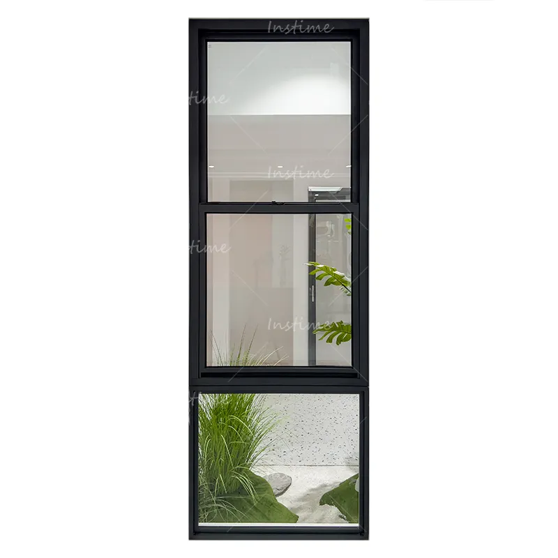 Instime Residential USA house vertical sliding white aluminum single double hung window magnetic blinds inside double glazed