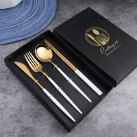 Ensemble de couverts de luxe en acier inoxydable, or, noir, argent, couteau, fourchette, cuillère, couverts avec boîte cadeau pour mariage, hôtel, maison