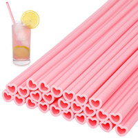 Pailles à boire en plastique rose en forme de cœur, emballées individuellement, jetables, mignonnes pour mariage, fête, anniversaire, jus, milk-shake