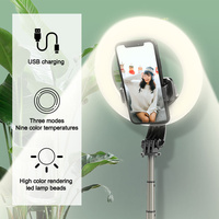 Lampe annulaire pliable L07 à température de couleur réglable (3000K-6500K) avec trépied et support de téléphone extensible pour diffusion en direct et selfies