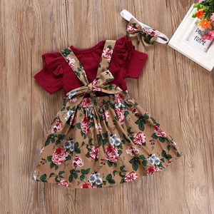 Ensemble de vêtements pour bébé, barboteuse à volants florale pour bébé fille avec robe à fleurs - Product Image 3
