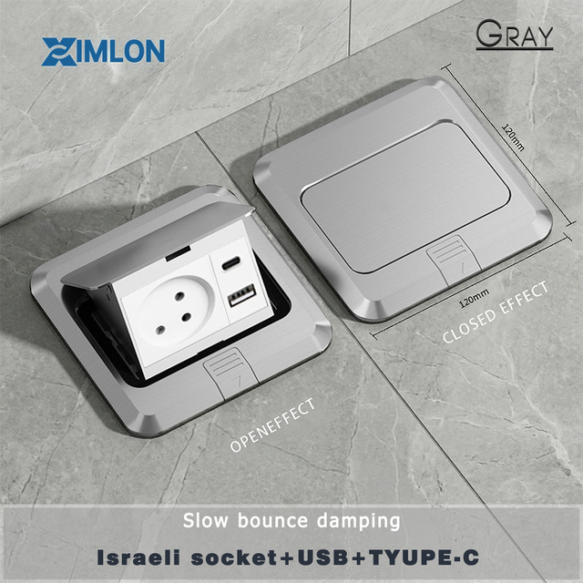 XIMLON Stainless Steel Pop-up Floor Socket 125V 10A Waterproof 120mm Hidden Design for E-sports Room Home Office