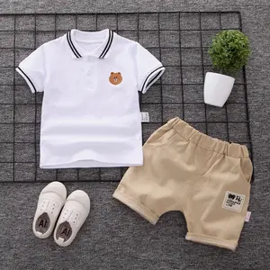 Wholesale Summer Suit Organic Trendy Cotton Summer Boy Kids Clothing Short Sleeve Clothing Set