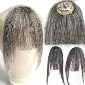 Franges de cheveux gris mélangés, sel et poivre, cheveux humains, postiche, franges aériennes, extensions de cheveux pour personnes âgées - Product Image 1