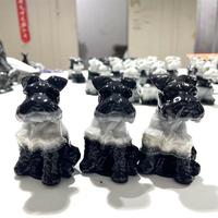 Figurine de chien Schnauzer en pierre naturelle Tai Chi, sculptée à la main, statue d'animal en pierre précieuse, cristal de guérison Reiki, décoration de bureau à domicile