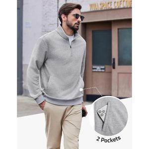 FOXA Mens Quarter Zip Pullover Long Sleeve Sweatshirt With Pockets Thermal Midweight Relaxed Fit - Product Image 4