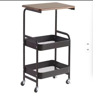 3-Tier Rolling <b>Cart</b> with Table Top Metal <b>Storage</b> <b>Cart</b> Utility Organizer with Wooden Tray Lockable Casters for salon beauty shop - Product Image 2