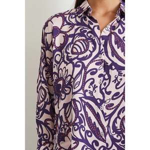 Chemise en satin à fleurs mangue pour femme, violette, boutonnée, décontractée, à porter au quotidien - Product Image 2