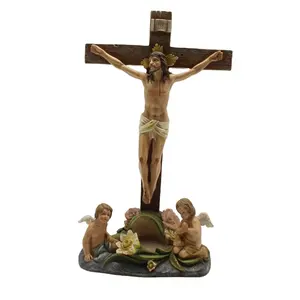 공장 생산 예수 크로스 수지 가톨릭 종교 동상, 어린이 스탠드 예수 네일 십자가 책상 장식