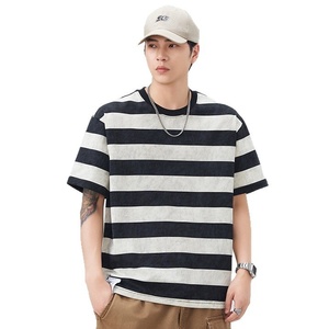<span class=keywords><strong>T</strong></span>-<span class=keywords><strong>shirt</strong></span> d'é<span class=keywords><strong>t</strong></span>é pour homme, style japonais, en mélange de coton épais, coupe ample, col rond, manches courtes, avec motif rayé délavé - Product Image 5