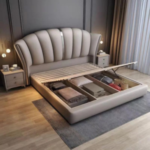 Ensemble de meubles de chambre à coucher contemporains de luxe pour usage commercial, lit en cuir véritable luxueux, lit moelleux, certifié ENF, hôtel - Product Image 6