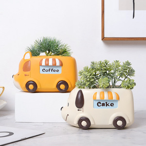 Quatre Styles Mignons Pots à Fleurs Personnalisables en Forme de Bus de Fête, d'Animaux de Dessin Animé Guérisseurs, avec Trous de Drainage et Bouchons en Caoutchouc - Product Image 2