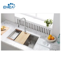 Évier de poste de travail de cuisine en acier inoxydable fait à la main Évier multifonctionnel à double cuvette avec accessoires Évier de cuisine sous plan