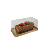 Boîte d'emballage rectangulaire en plastique doré recyclable en PET pour desserts, pain et pâtisseries, petite taille, pour gâteau Yule Log