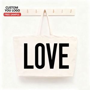 12oz Custom Logo Canvas Tote Big for Women Plain Natural Recycled Cotton Black White Shopping <b>Bag</b> with Letter Pattern - Product Image 2