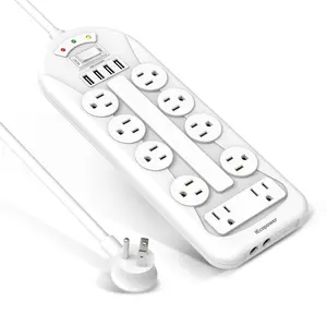 Vastfafa Factory Wholesales Extension Lightweight Board US Plug 4 USB 10 Outlet Surge Protector Power Strip