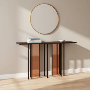 Table <span class=keywords><strong>console</strong></span> minimaliste italienne moderne à plusieurs niveaux en verre et métal pour <span class=keywords><strong>entrée</strong></span>, réception et couloir commercial - Product Image 1