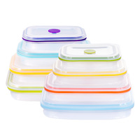 Vente en gros Ensemble de 4 pièces moderne transparent carré en silicone pour le stockage des aliments Emballage alimentaire pliable pour le déjeuner Bento