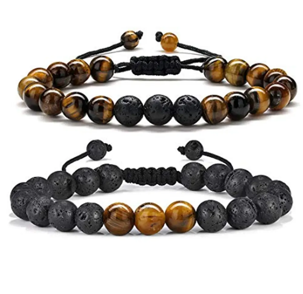 Whole Factory 8ミリメートルLava Tiger Eye Lava Rock Stone Bead Mens Anxiety Essential Oil Lava Stone Bracelet