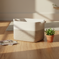 Panier de rangement personnalisé moderne très vendu en corde de coton tressée 22x17x12 avec poignées, pour couvertures, jouets et linge