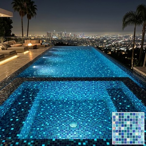 Gạch kính mOSAIC hình vuông, bề mặt 3D có vân nổi, óng ánh, phát sáng trong bóng tối, màu xanh dương, dùng cho bể bơi — ảnh 1