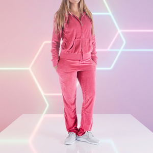 Women's <b>Velour</b> 2 Piece <b>Tracksuit</b> Set Full Zip Hooded Sweatshirt Pants Solid Color Casual Loungewear with Pockets All Seasons - Product Image 1
