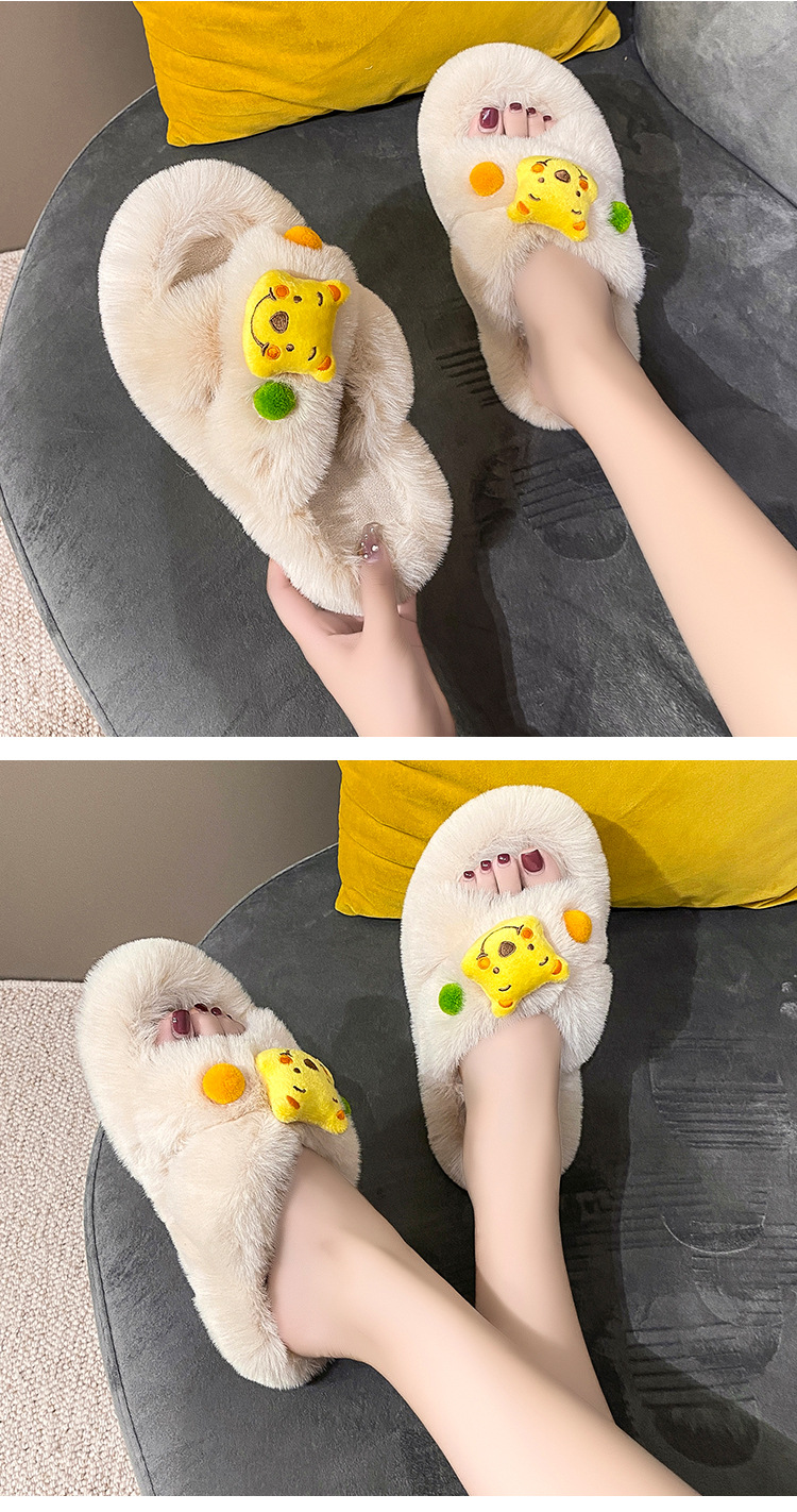 New Fluffy Slippers Ladies Cross Non-slip Soft Plush Warm Winter Slippers for Women Cotton Shoes