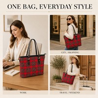 Tas Tote Plaid Custom untuk Wanita OEM ODM Kapasitas Besar Tas Selempang Resleting Bahan Tartan Label Pribadi Tas Fashion