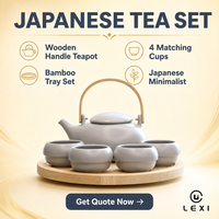 Service à thé moderne en porcelaine fine de style japonais, avec théière à poignée en bois, 4 tasses, plateau en bambou, tasses à café en porcelaine, pour la maison et l'hôtel