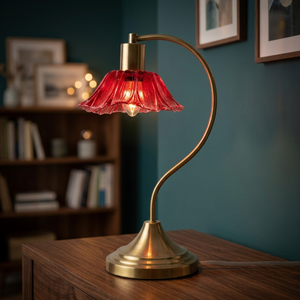 Traditional Brass Table <b>Lamp</b> with Green Glass Flower Shade E12 LED Base for Bedroom - Product Image 3