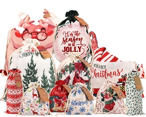 Wholesale Custom Merry Christmas Design Gift Bags Drawstring <b>Muslin</b> Bag Custom Print Drawstring Bag for Candy - Product Image 1