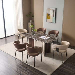 Modern Rectangle <b>Dining</b> <b>Table</b> Set 6 Seats Stone <b>Top</b> Metal Legs Stable Design Minimalist Style Multi-Purpose Apartment Hotel Home - Product Image 3