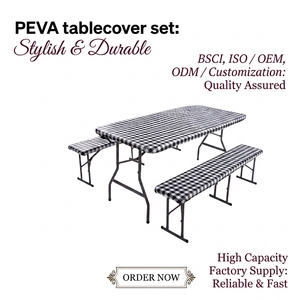 Funda de mesa de picnic elástica impermeable de PEVA de alta calidad de 6 pies, juego de 3 piezas con forro de franela, estampado ecológico - Product Image 1