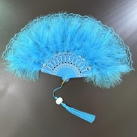 Éventail pliant classique élégant pour femme, en dentelle et plumes, artisanat fait main, style ancien asiatique, en plastique durable