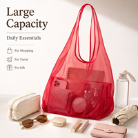 Sac fourre-tout esthétique en organza rouge avec logo brodé personnalisé, sac de shopping en maille transparente pour boutique