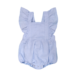 Barboteuse à volants pour petites filles, vêtement en lin et coton, boutons à bulle, vente en gros, tenue mignonne, unie, pour nouveaux nés, grenouillère, 2020 - Product Image 5