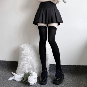 Calcetines altos lisos de 2 colores transpirables para mujer, medias largas, medias - Product Image 1